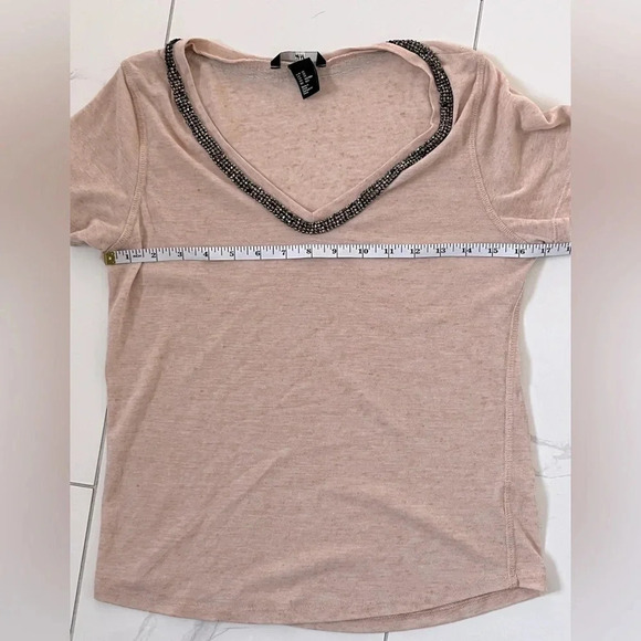 H&M Rhinestone Tee-shirt/ ๐ Peach color ๐/Semi-sheer/ Size US XS - Picture 7 of 7